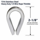 20 Pcs Marine Boat HEAVY DUTY T316 Stainless Steel 1/4" Thimble Wire Rope Chain Anchor