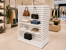 48"W x 24"D x 54"H Shaped Slatwall Gondola Display, Retail Store Floor Display Fixture for Merchandise, Accessories, Tools, Gifts, and Shop Organization