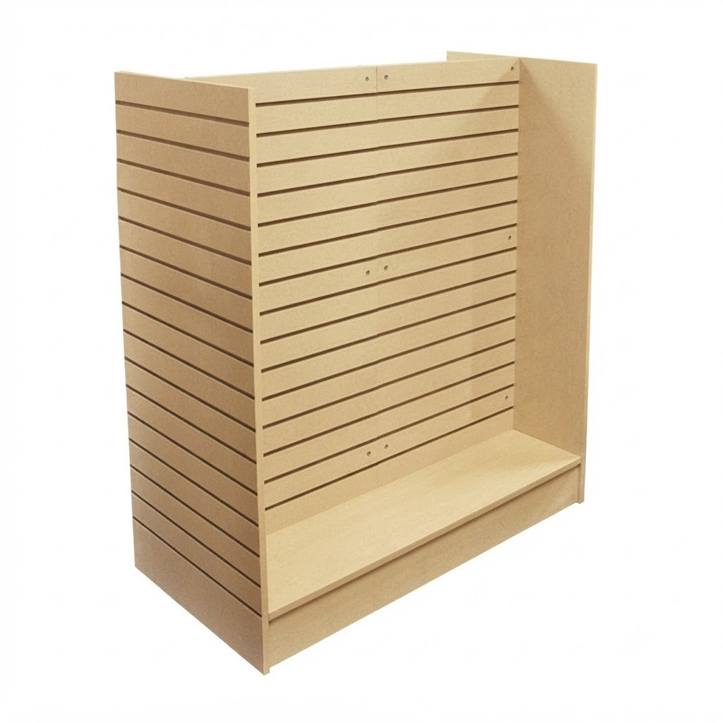 48"W x 24"D x 54"H Shaped Slatwall Gondola Display, Retail Store Floor Display Fixture for Merchandise, Accessories, Tools, Gifts, and Shop Organization