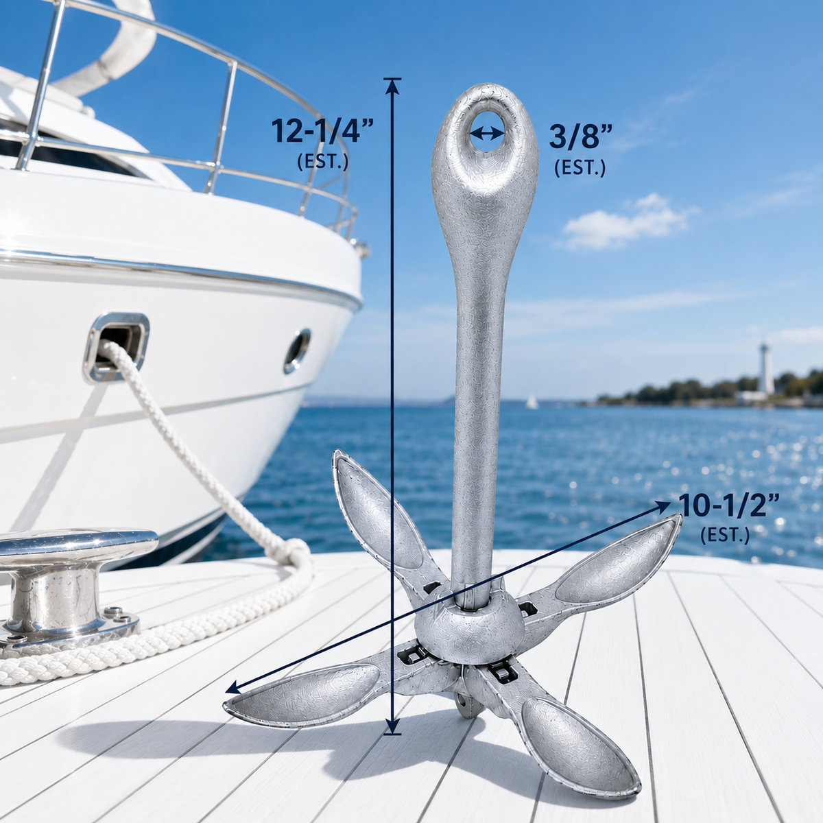 Hot Dipped Galvanized Folding Grapnel Anchor, Marine Boat Anchor for Yacht, Docking, Kayak, Canoe, Jet Ski, Dinghy, and Small Boat Use