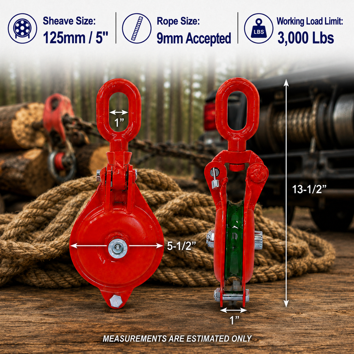 Single Sheave Yarding Block Cable Wire Snatch Block Pulley for Rigging, Towing, Logging, Pulling, and Wire Rope Use