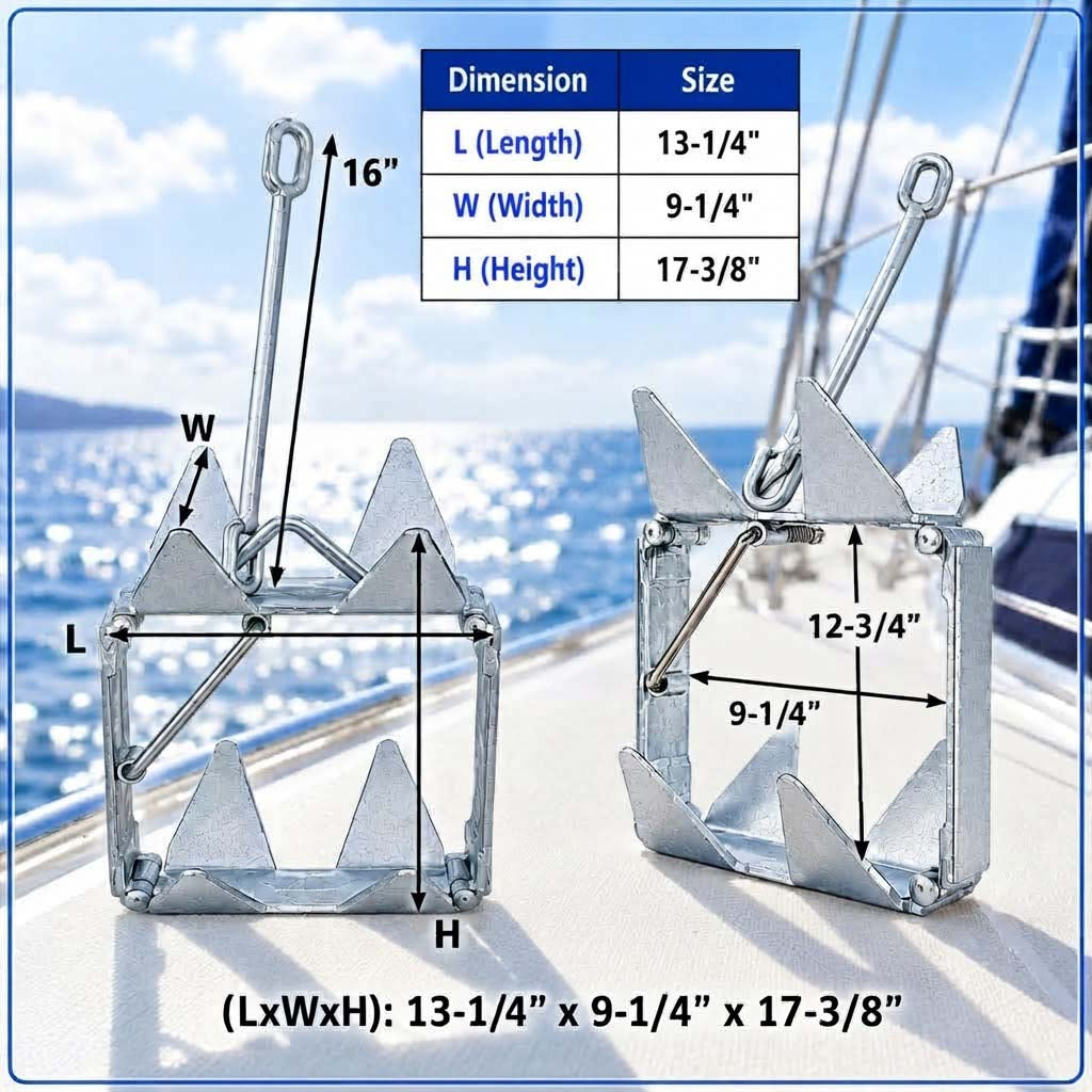 Heavy Duty Hot Dipped Galvanized Fold-And-Hold Anchor, Boat Anchor for Sailing, Yacht, Docking, and Mooring