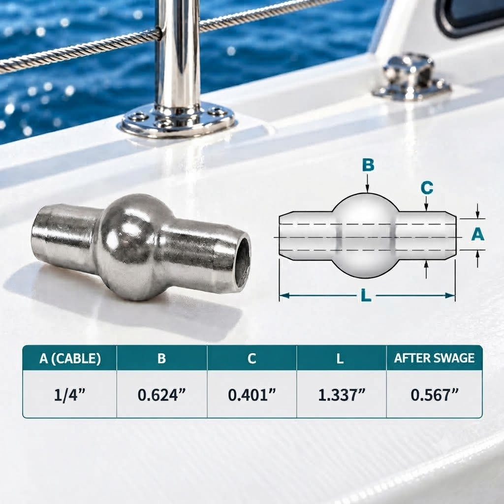 10 Pc Set T316 Stainless Steel Double Shank Ball Swage Fitting Terminal, Cable Wire Rope End Fitting for Marine, Rigging, Railing