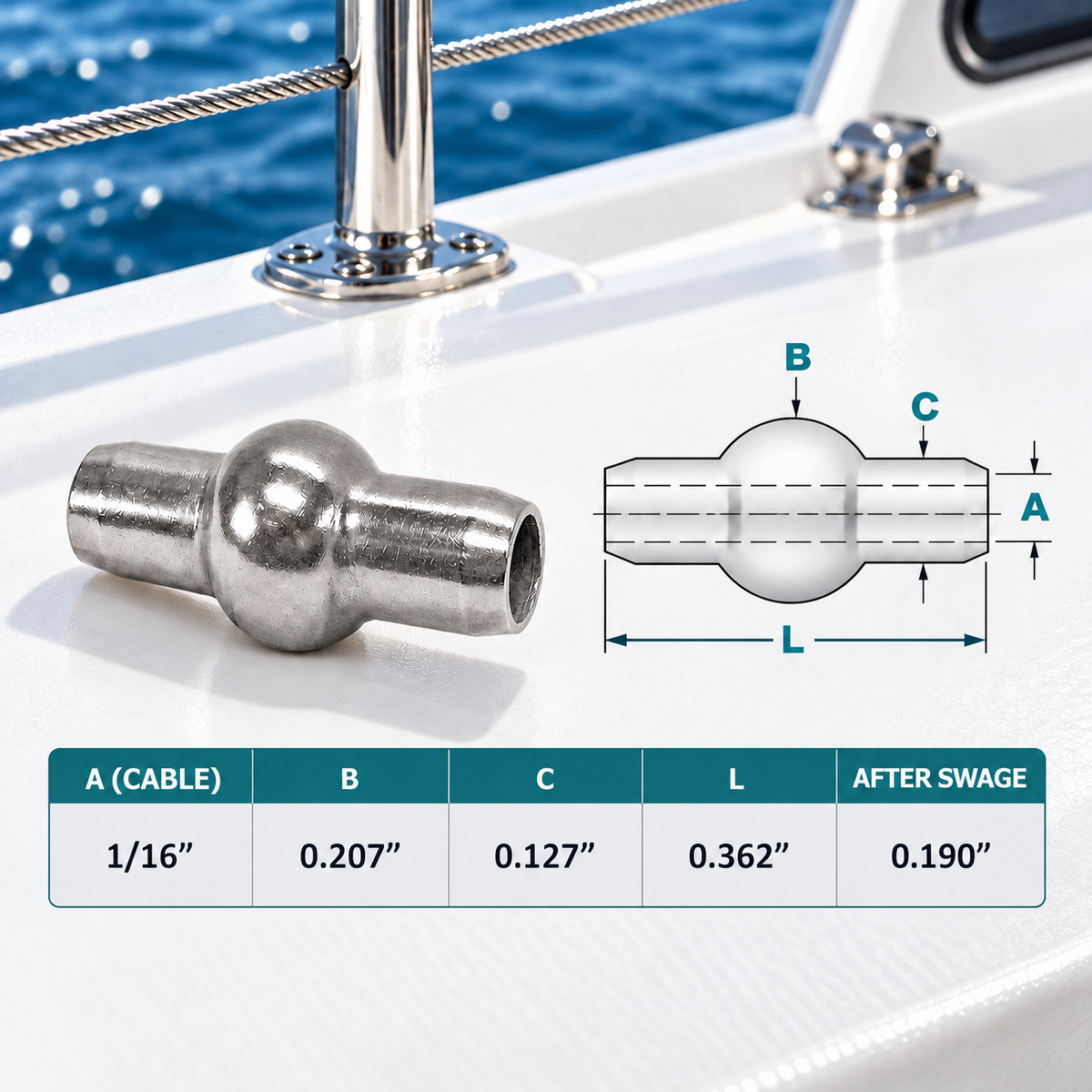 10 Pc Set T316 Stainless Steel Double Shank Ball Swage Fitting Terminal, Cable Wire Rope End Fitting for Marine, Rigging, Railing