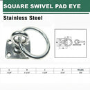 4 Pc Set T304 Stainless Steel Square Swivel Pad Eye Plate, Marine Boat Tie Down Ring for Rigging, Rope, Cable, and Outdoor Use