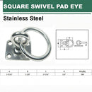 4 Pc Set T304 Stainless Steel Square Swivel Pad Eye Plate, Marine Boat Tie Down Ring for Rigging, Rope, Cable, and Outdoor Use