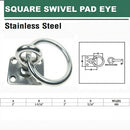 4 Pc Set T304 Stainless Steel Square Swivel Pad Eye Plate, Marine Boat Tie Down Ring for Rigging, Rope, Cable, and Outdoor Use