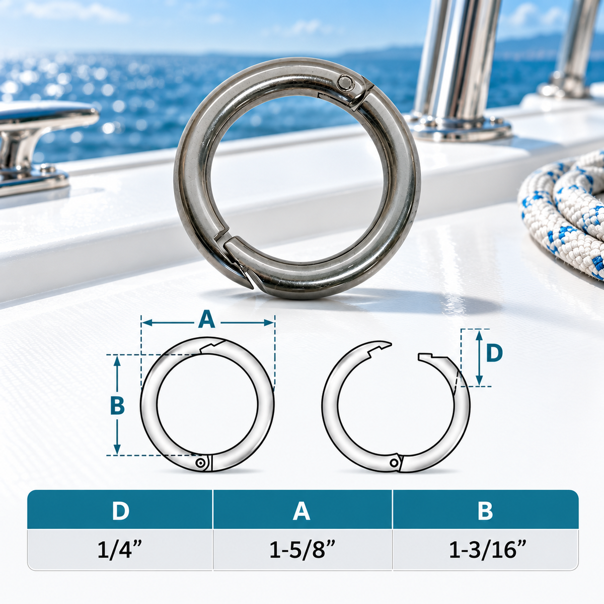 5 Pc Set Marine Boat T316 Stainless Steel Ring Catch O-Ring, Yacht Sailing Hardware for Deck, Dock, Rope, Line, Latch