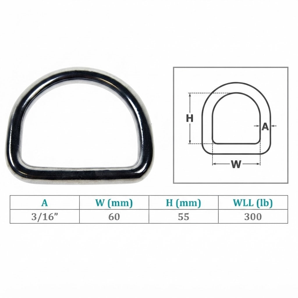 4 Pc Set Marine Boat Stainless Steel D-Ring, Yacht Sailing Hardware for Deck, Dock, Rope, Line, Strap, Tie Down Use