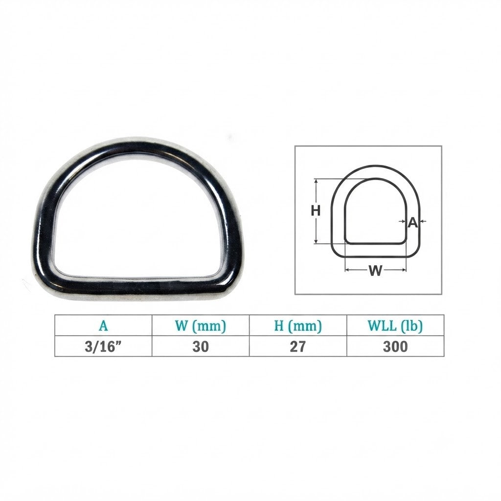 4 Pc Set Marine Boat Stainless Steel D-Ring, Yacht Sailing Hardware for Deck, Dock, Rope, Line, Strap, Tie Down Use