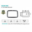 4 Pc Set Marine Stainless Steel Rectangular Ring Link, Mil Spec Hardware for Rigging, Straps, Webbing, Rope