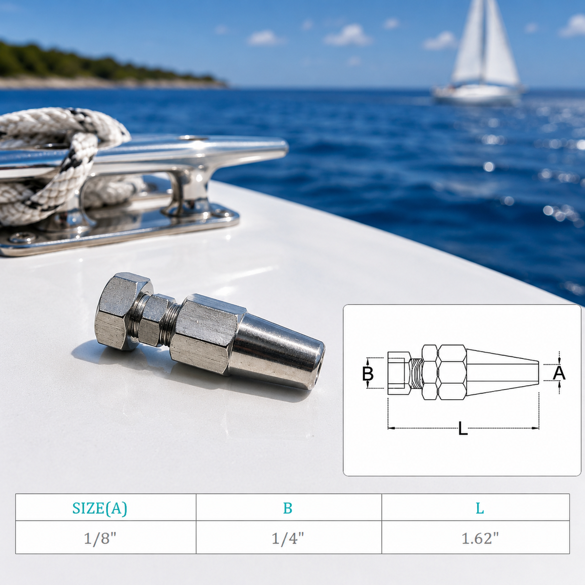 4 Pc Set Marine Boat T316 Stainless Steel Swageless Receiver, Cable Wire Rope Railing Terminal Fitting for Deck, Dock, Stair