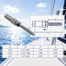 4 Pc Set Marine Boat Stainless Steel Swageless Lag Stud for Cable Rail, Wire Rope Railing Terminal Fitting for Deck, Stair, Balcony