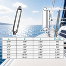 4 Pc Set Marine T316 Stainless Steel Turnbuckle Body, Heavy Duty Rigging Tensioner Body for Wire Rope, Cable, Chain, Dock