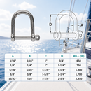 4 Pc Set Marine T316 Stainless Steel Wide D Shackle with Screw Pin, Heavy Duty Anchor Rigging Shackle for Chain, Rope