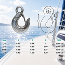 4 Pc Set Marine Drop Forged T316 Stainless Steel Eye Slip Hook, Heavy Duty Rigging Hook for Chain, Rope, Cable, Dock