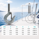 4 Pc Set Marine Stainless Steel Threaded Shank Hook, Drop Forged Hook Various Sizes for Boat, Dock, Rope, Chain