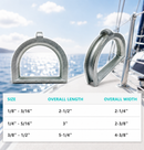 4 Pc Set Marine Stainless Steel Wire Rope D Ring Thimble, D-Ring Yacht Thimble for Cable, Rope, Rigging, Deck, Dock