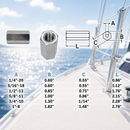 4 Pc Set Marine T316 Stainless Steel Coupling Nut, Hex Connecting Nut Threaded Hardware for Rigging, Rod, Bolt, Dock