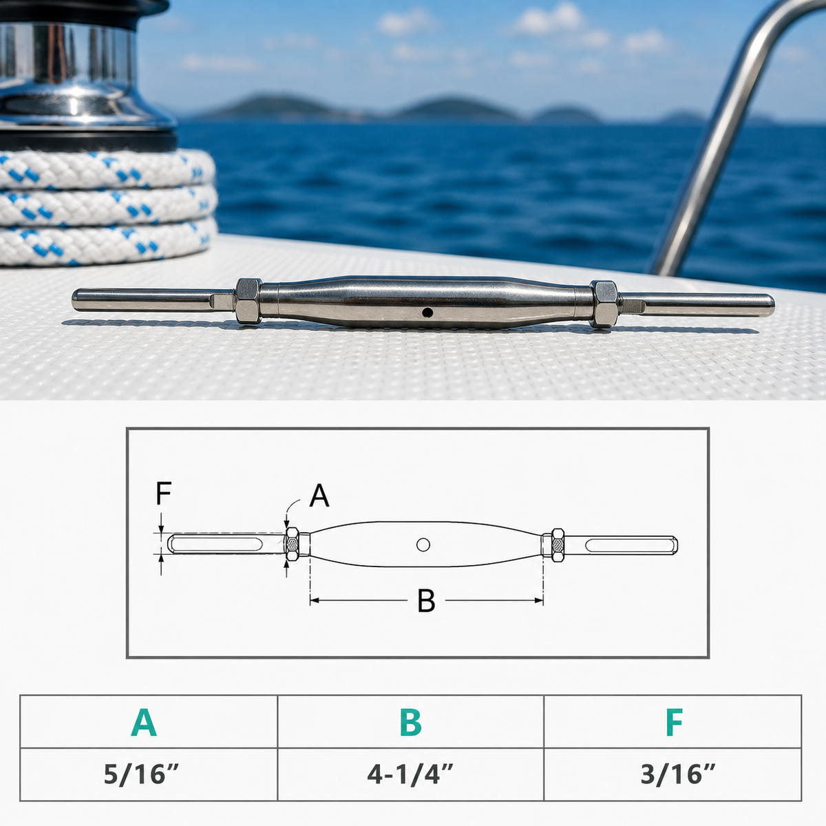 4 Pc Set Marine Stainless Steel Thread Fork and Swage Stud Turnbuckle for Cable Wire, Wire Rope Railing Tensioner