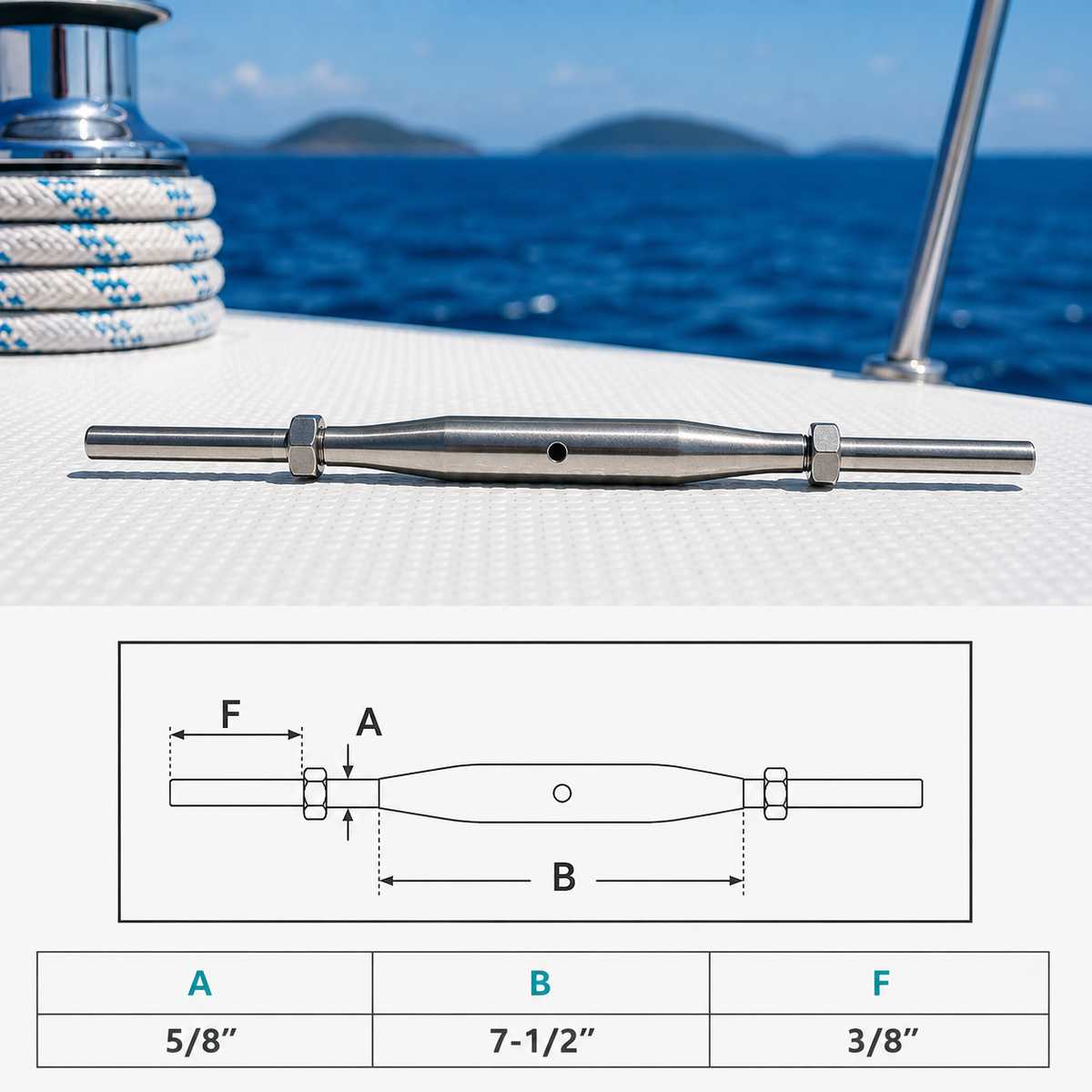 4 Pc Set Marine Stainless Steel Thread Fork and Swage Stud Turnbuckle for Cable Wire, Wire Rope Railing Tensioner