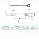 4 Pc Set Marine T316 Stainless Steel Thread Fork and Swage Stud Turnbuckle for Cable Wire, Wire Rope Railing Tensioner