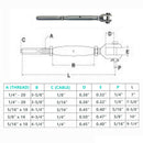 4 Pc Set Marine T316 Stainless Steel Thread Fork and Swage Stud Turnbuckle for Cable Wire, Wire Rope Railing Tensioner