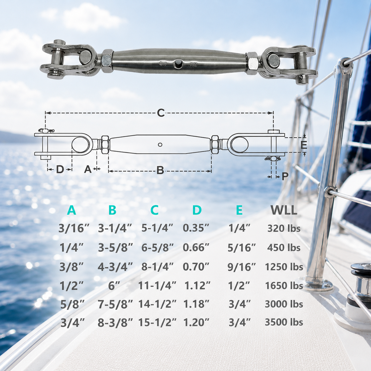 4 Pc Set Marine T316 Stainless Steel Toggle and Toggle Pipe Turnbuckle, Cable Wire Rope Railing Tensioner for Boat, Dock