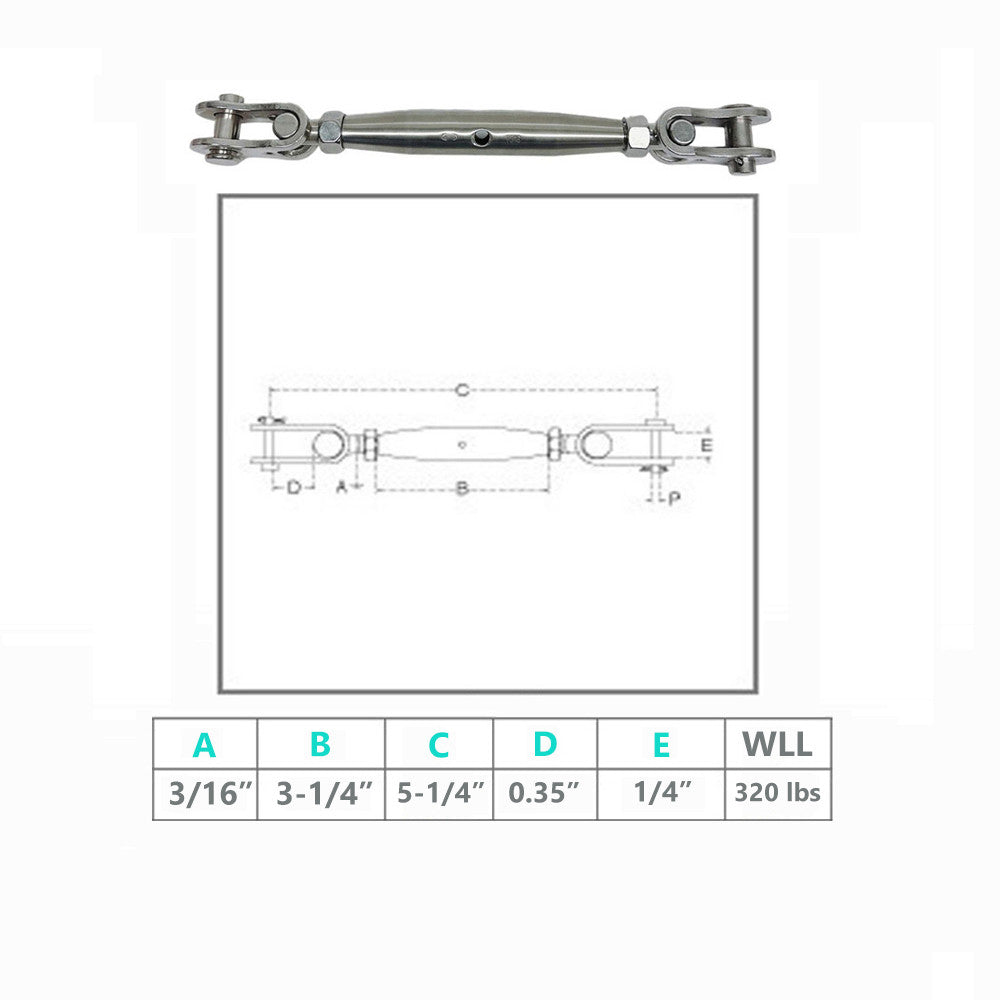 4 Pc Set Marine T316 Stainless Steel Toggle and Toggle Pipe Turnbuckle, Cable Wire Rope Railing Tensioner for Boat, Dock