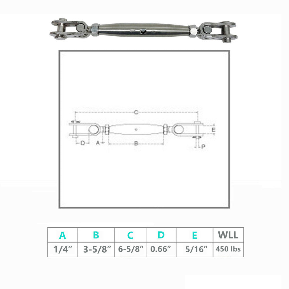 4 Pc Set Marine T316 Stainless Steel Toggle and Toggle Pipe Turnbuckle, Cable Wire Rope Railing Tensioner for Boat, Dock
