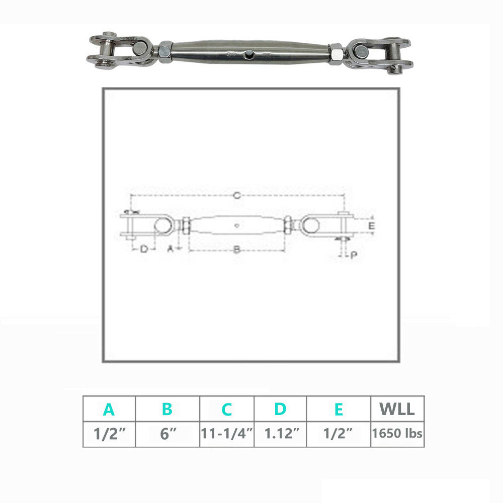 4 Pc Set Marine T316 Stainless Steel Toggle and Toggle Pipe Turnbuckle, Cable Wire Rope Railing Tensioner for Boat, Dock