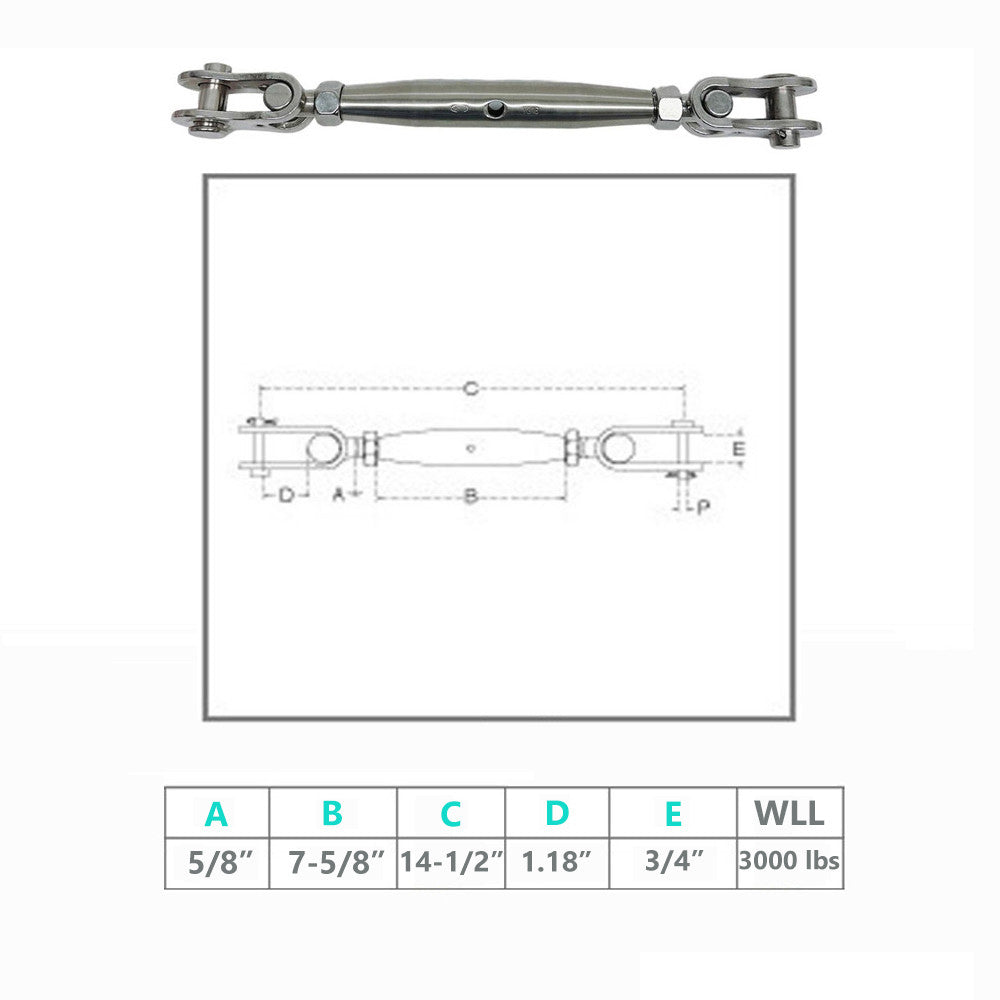 4 Pc Set Marine T316 Stainless Steel Toggle and Toggle Pipe Turnbuckle, Cable Wire Rope Railing Tensioner for Boat, Dock