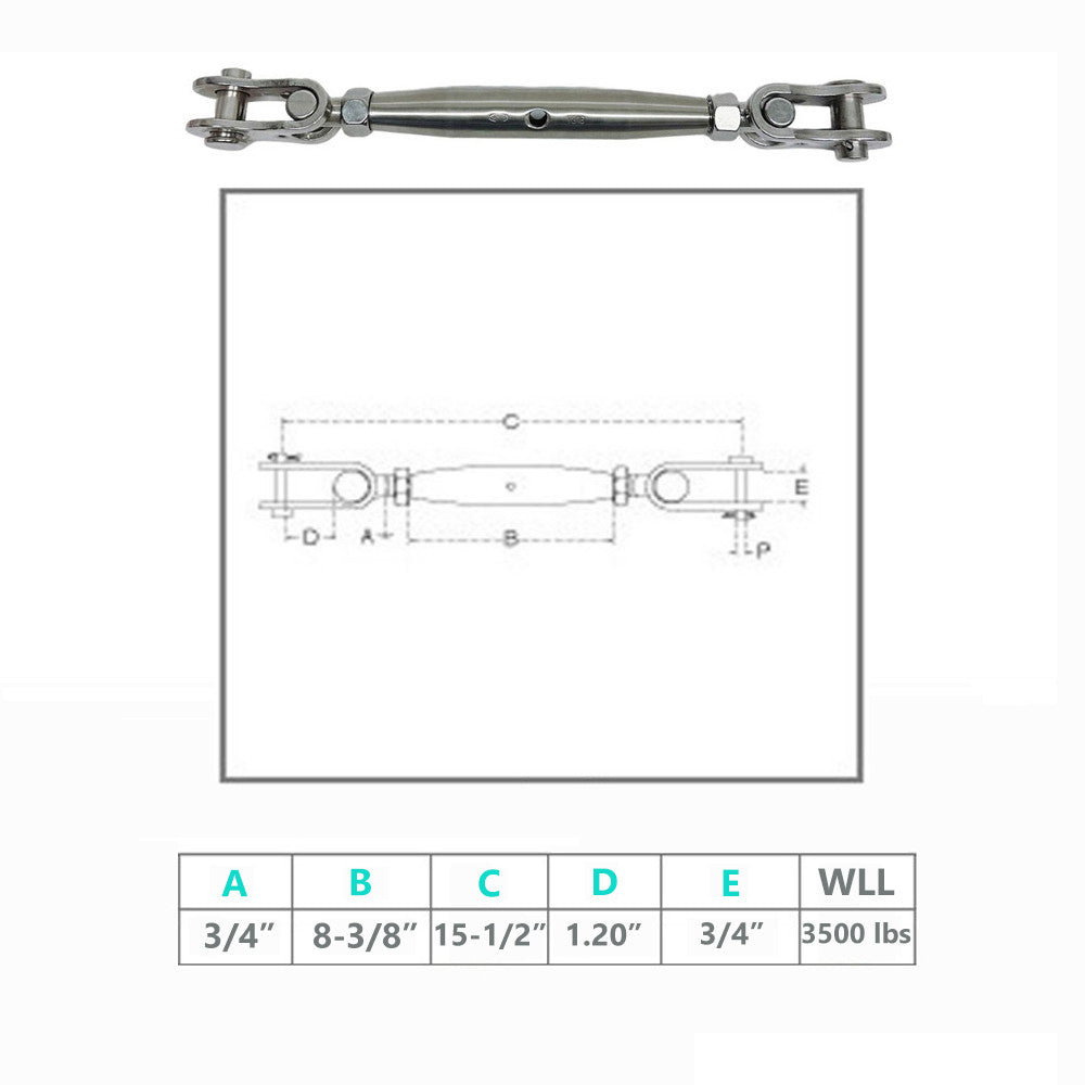 4 Pc Set Marine T316 Stainless Steel Toggle and Toggle Pipe Turnbuckle, Cable Wire Rope Railing Tensioner for Boat, Dock