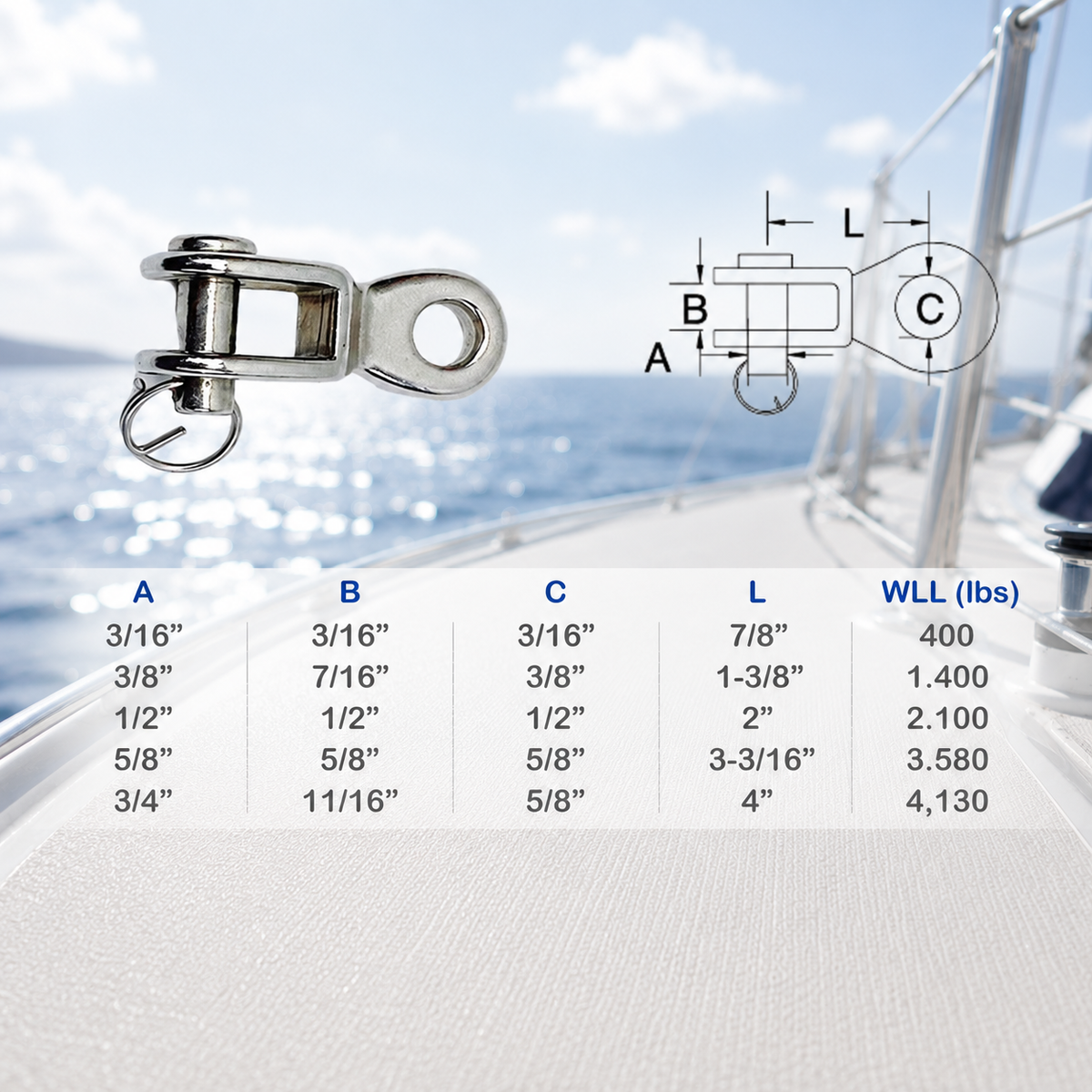 4 Pc Set Marine T316 Stainless Steel Rigging Toggle, Lifting Rigging Toggle Fitting for Cable, Wire Rope, Boat