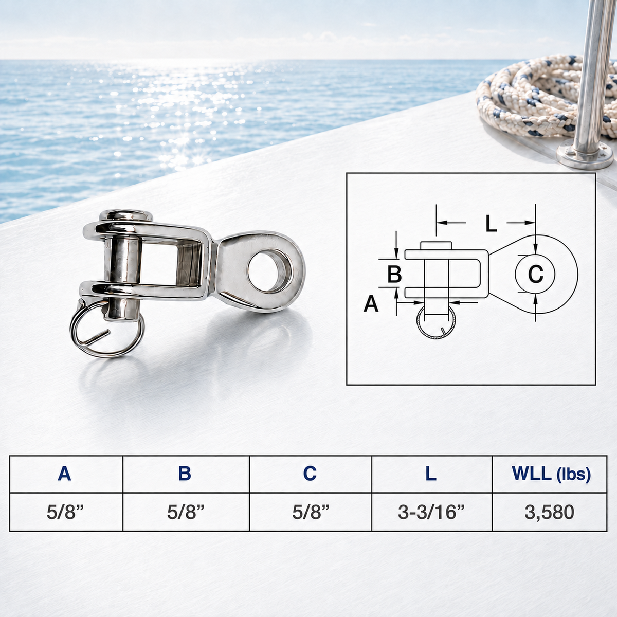 4 Pc Set Marine T316 Stainless Steel Rigging Toggle, Lifting Rigging Toggle Fitting for Cable, Wire Rope, Boat
