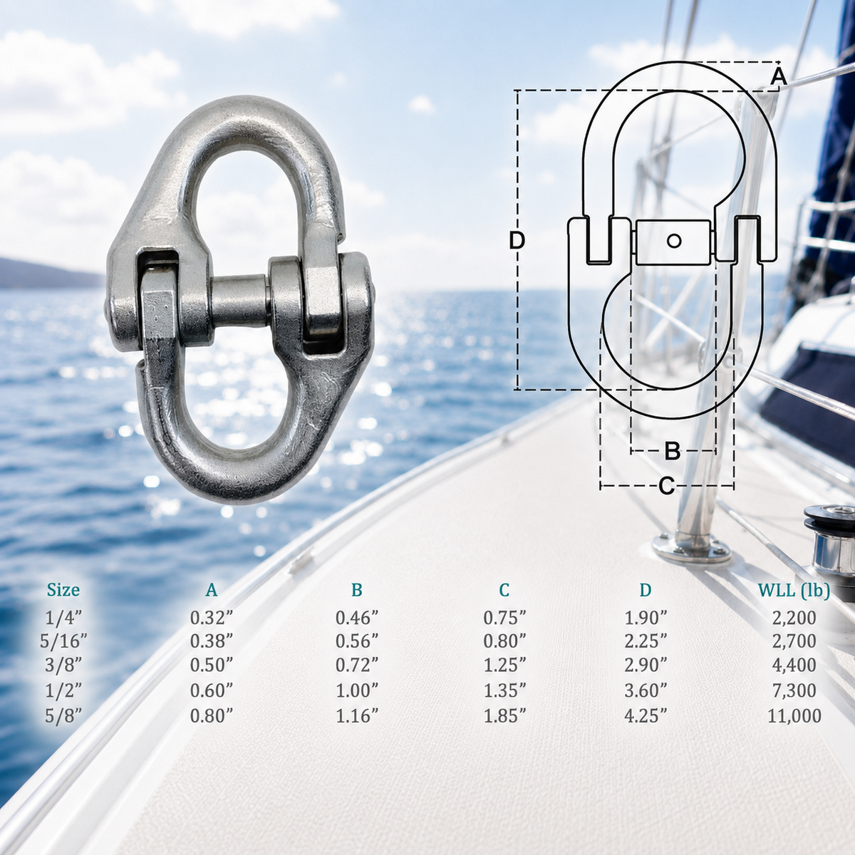4 Pc Set Stainless Steel T316 Hammerlock Link, Chain Connecting Link Coupling Link for Marine, Rigging, Lifting, Towing