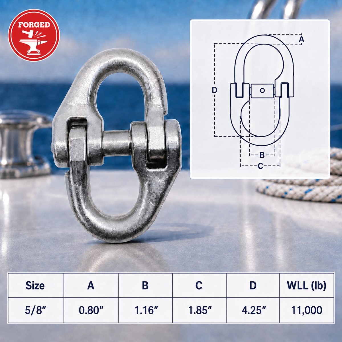 4 Pc Set Stainless Steel T316 Hammerlock Link, Chain Connecting Link Coupling Link for Marine, Rigging, Lifting, Towing