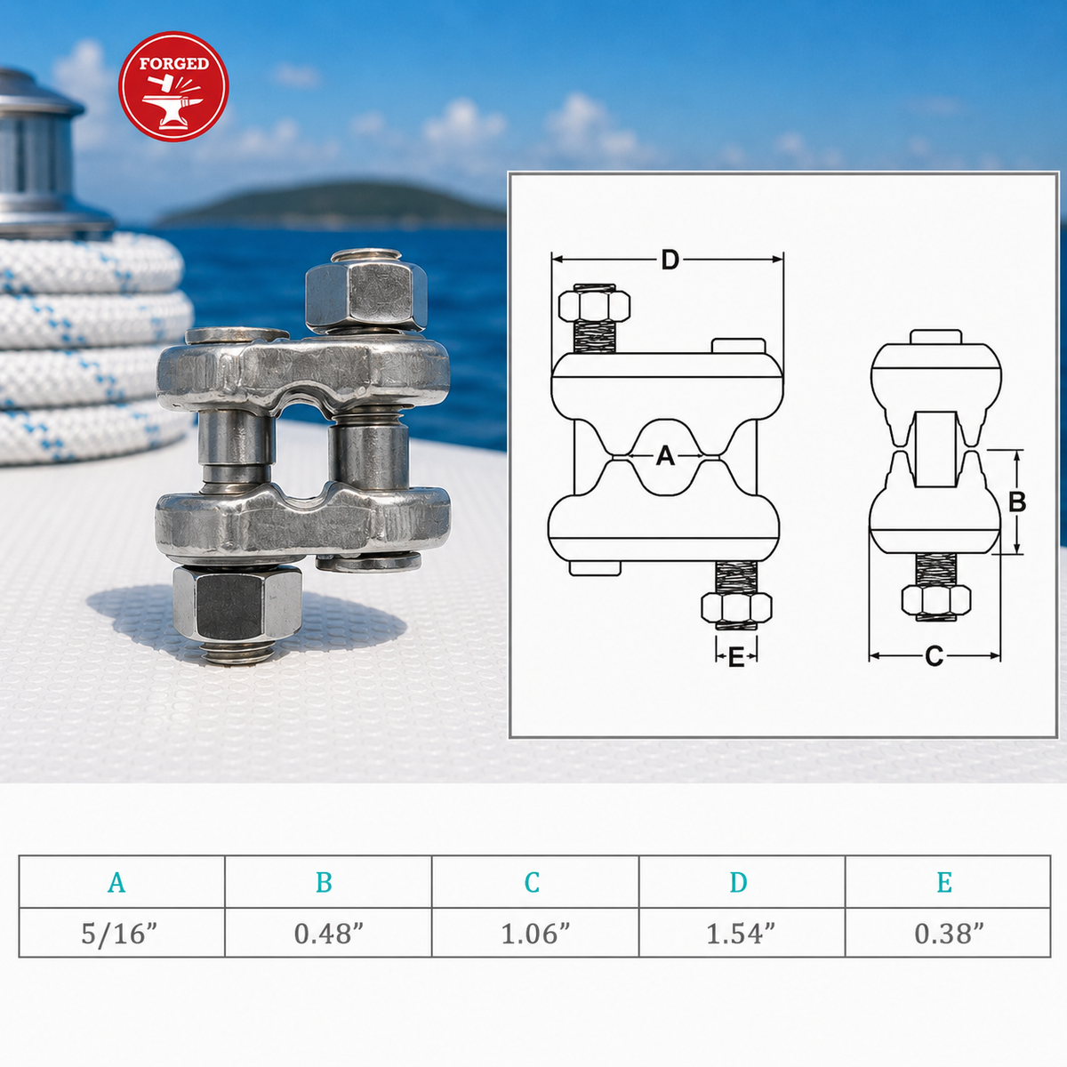 4 Pc Set Marine T316 Stainless Steel Drop Forged Fist Clip Wire Rope Clip, Cable Clamp Rigging Hardware for Boat, Dock