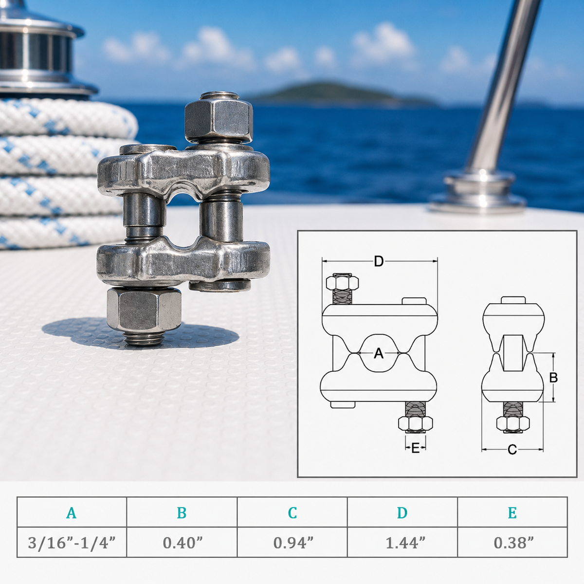 4 Pc Set Marine T316 Stainless Steel Drop Forged Fist Clip Wire Rope Clip, Cable Clamp Rigging Hardware for Boat, Dock