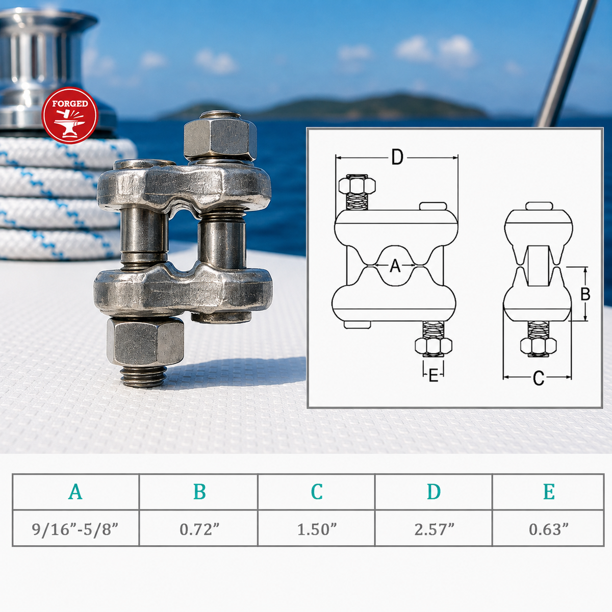 4 Pc Set Marine T316 Stainless Steel Drop Forged Fist Clip Wire Rope Clip, Cable Clamp Rigging Hardware for Boat, Dock