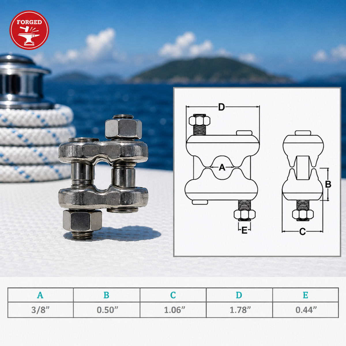 4 Pc Set Marine T316 Stainless Steel Drop Forged Fist Clip Wire Rope Clip, Cable Clamp Rigging Hardware for Boat, Dock