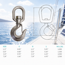 4 Pc Set Marine T316 Stainless Steel Drop Forged Swivel Eye Hook, Lifting Hook for Rigging, Chain, Rope, Dock