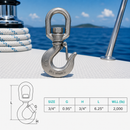 4 Pc Set Marine T316 Stainless Steel Drop Forged Swivel Eye Hook, Lifting Hook for Rigging, Chain, Rope, Dock