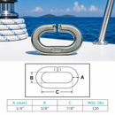 4 Pc Set Marine T316 Stainless Steel C Link Connector Link, Chain Link for Lifting, Rigging, Rope, Cable, and Dock Hardware