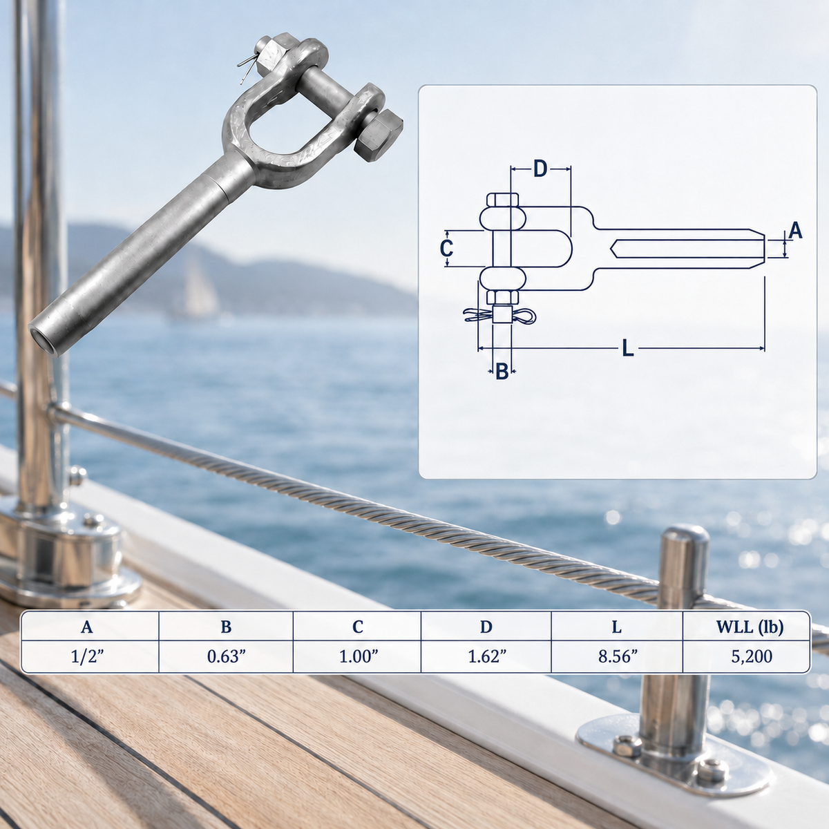 4 Pc Set Marine T316 Stainless Steel Drop Forged Swage Jaw Open Socket, Wire Rope Cable Rigging Fitting for Boat, Dock, and Deck Use
