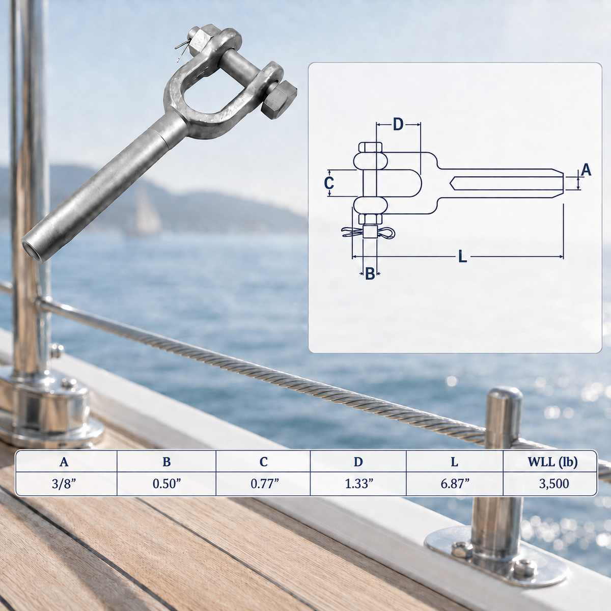 4 Pc Set Marine T316 Stainless Steel Drop Forged Swage Jaw Open Socket, Wire Rope Cable Rigging Fitting for Boat, Dock, and Deck Use