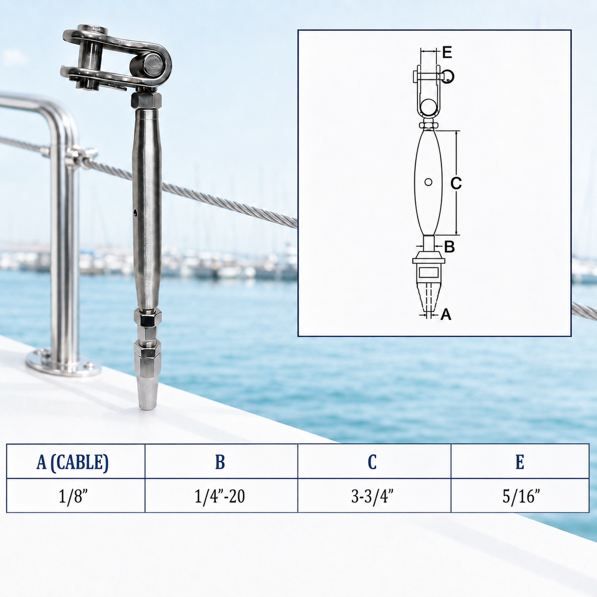 4 Pc Set Marine T316 Stainless Steel Toggle and Swageless Turnbuckle, Cable Wire Tensioner for Deck, Dock, Railing, and Rigging