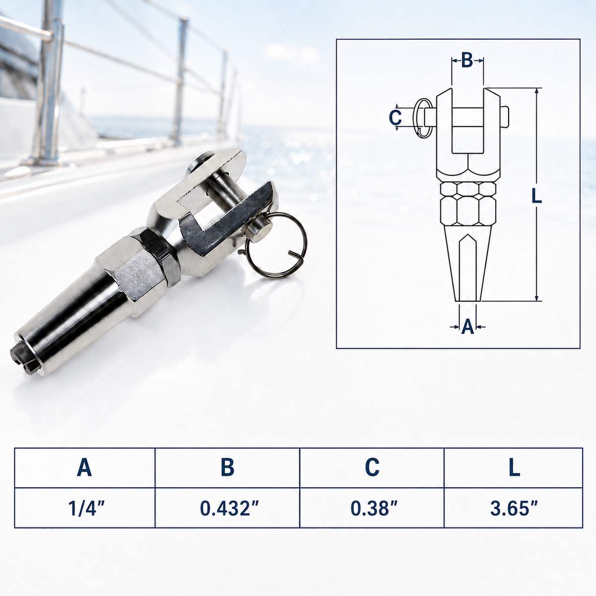 4 Pc Set Marine T316 Stainless Steel Swageless Jaw Terminal for Cable Wire Rail, Wire Rope Railing Fitting for Deck, Dock, and Outdoor Use