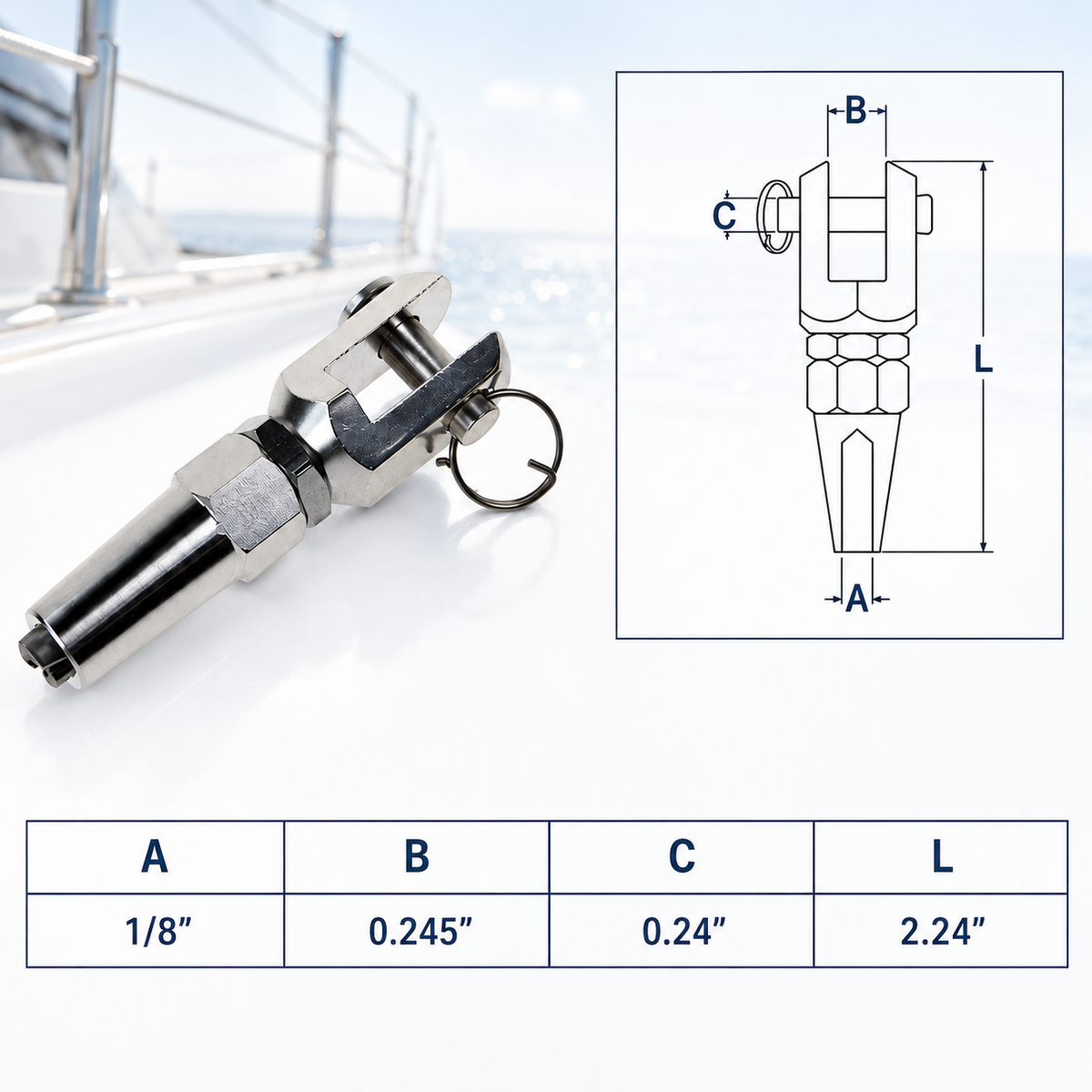 4 Pc Set Marine T316 Stainless Steel Swageless Jaw Terminal for Cable Wire Rail, Wire Rope Railing Fitting for Deck, Dock, and Outdoor Use