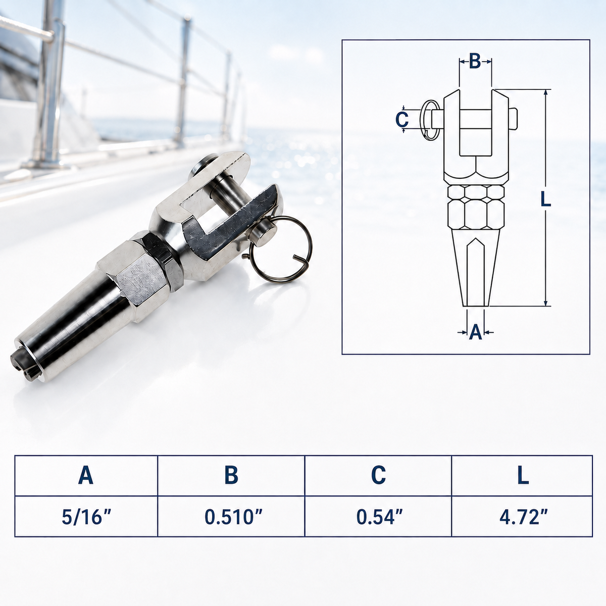 4 Pc Set Marine T316 Stainless Steel Swageless Jaw Terminal for Cable Wire Rail, Wire Rope Railing Fitting for Deck, Dock, and Outdoor Use